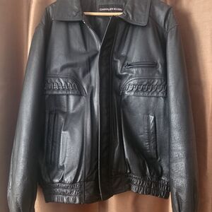 Charles Klein Black Leather Bomber Jacket